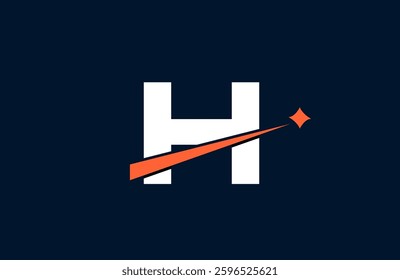 H letter alphabet logo icon design with orange star and line cut for company and business