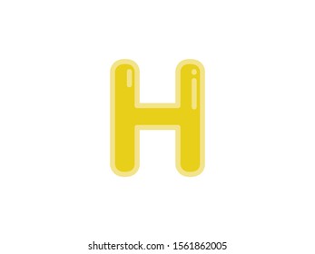 H letter alphabet yellow gold amber candy jelly glossy vector isolated on white background 