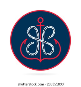 H letter with an anchor and rope vector vintage label, logo, icon design template element. This badge can be used as trademark or a print on fabric.