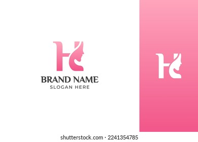 H Letter Beauty Face Pink Logo Design Vector