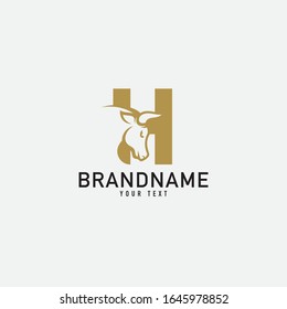 H letter with bull horn logo initial logotype icon vector in elegant simple style