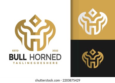 H Letter Bull Horned Logo Design, brand identity logos vector, modern logo, Logo Designs Vector Illustration Template