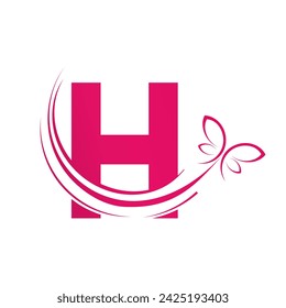 H Letter with  butterfly design template illustration