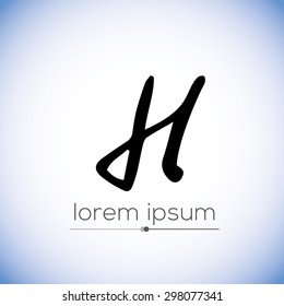 H letter calligraphic hand drawn logo (sign, symbol, icon). Letter H handwritten by dry brush. Rough strokes font. Vector illustration. Grunge style  alphabet.