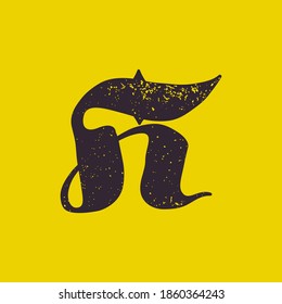 H letter calligraphy logo in horror style with grunge texture. Stylish terrible font for your fear corporate identity, circus emblem, nightlife posters, medieval style design, and etc. 