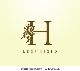 H Letter Classic logo. Vintage Brown letter stamp for book design, weeding card, label, business card, Restaurant, Boutique, Hotel. 