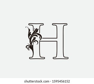 H Letter Classic Vintage Floral Logo Icon, Initial H Swirl Design.