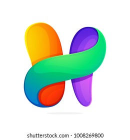 H letter colorful logo from a twisted line. Font style, vector design template elements for your application or corporate identity.