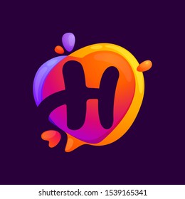 H letter at colorful speech bubble and heart background. Color multiply style. Vector typeface for app, headlines, posters, cards etc.