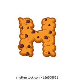 H letter cookies. Cookie font. Oatmeal biscuit alphabet symbol. Food sign ABC
