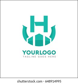 H letter creative logo. Real estate icon design for business visual identity. Illustration city, house and skyscraper.