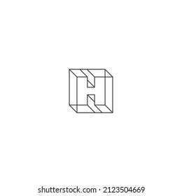 H letter cube box line art outline logo icon design concept vector illustration