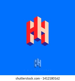 H letter cube logo. Construction emblem. 3D monogram. Abstract volume logo. Building or construction logo.