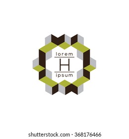 H letter cubes, geometric vector logo template (sign, symbol, emblem, ornament)