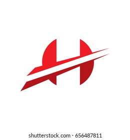 H letter cut red icon logo template
