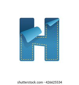 H letter of denim with folded corner. 