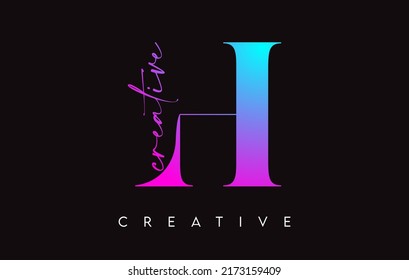 H Letter Design with Creative Cut and Serif Font in  Purple Blue Colors Vector Illustration.