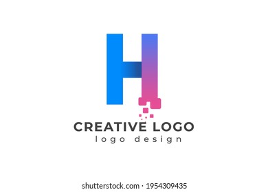 H Letter Design with Creative Dots Bubble and Blue Pink Colors Vector Illustration.