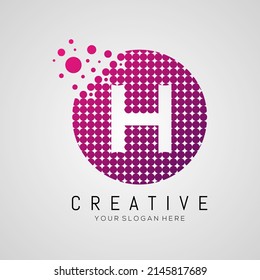 H Letter Dots Logo Design with Creative Trendy Bubbles and Purple Magenta Colors.
