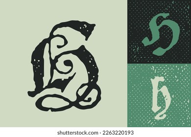 H letter drop cap logo. Illuminated initial and blackletter uppercase and lowercase. All you need to precisely imitate medieval text. Decorative element for the beginning of a paragraph or section.