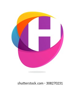 H letter with ellipses intersection logo. Abstract trendy multicolored vector design template elements for your application or corporate identity.