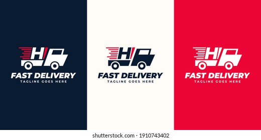 H Letter express delivery  Logo designs Template. Illustration vector graphic of  letter and fast truck  logo design concept. Perfect for Delivery service, Delivery express logo design