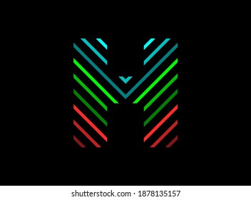 H letter font logo with rgb color. Dynamic split red, green, blue color on black background. For social media,design elements, creative poster, brand label and more