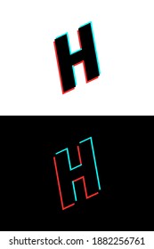 H letter font made of glitch, stereo effect. Dynamic, split red and blue color. For dj logo, electromusic posters, bright logo and more. Vector illustration