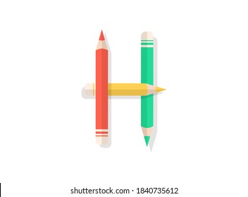 H letter font made of multicolored pencils. Vector design element for logo, banner, posters, card, labels etc. 