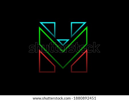 H letter font, vector design logo. Dynamic, rgb split-color, red, green, blue on black background. Eps10 illustration