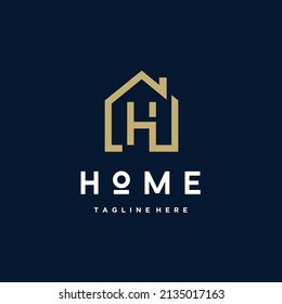 H letter gold minimalist logo with real estate house building Premium Vector