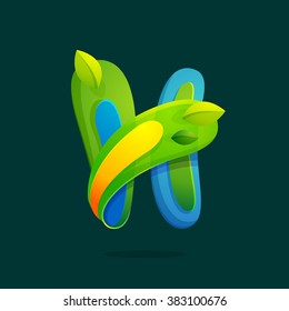 H letter with green leaves logo. Font style, vector design template elements for your ecology application or corporate identity.