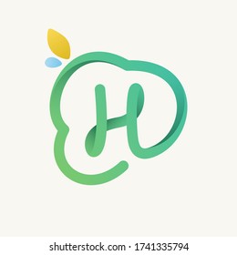 H letter green line logo. Vector icon perfect for ecology labels, environment posters and agriculture identity, etc.