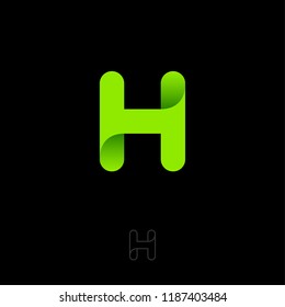 H letter green monogram. H logo. Web, UI icon. Green logo on a dark background. Contour option.