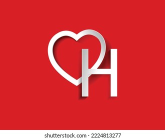 h letter with a heart on red background for lovers and friends