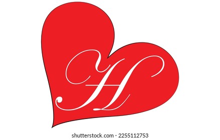 H letter with a heart on red background for lovers and friends