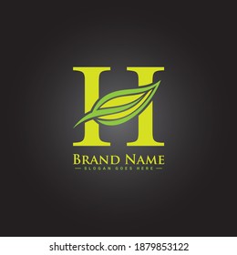 H Letter Herbal Logo - Vector Template of Letter H with Leaf