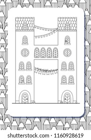 H; Letter; house; building; alphabet; coloring; cartoon; abc; architecture; contour; childish; book; education; pencil; background; art; creative; school; preschool; fun; cute; home; window; door; bal