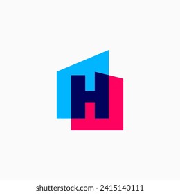 h Letter House Overlapping color Monogram Home mortgage architect architecture logo vector icon illustration