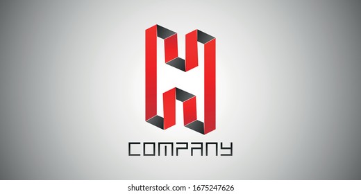 H letter hypnotic 3d optical illusion logo design vector
