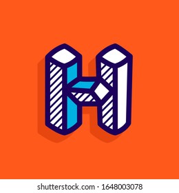 H letter impossible shape flat logo. Vector handwritten isometric font for geometry labels, engineering company, science posters etc.