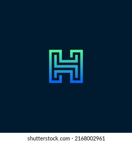 H letter initial logo stylistic line with blue green gradient.