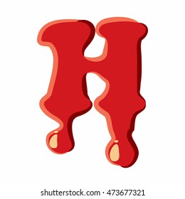 H letter isolated on white background. Red bloody H letter vector illustration