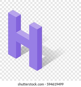 H letter in isometric 3d style with shadow. Violet H letter vector illustration