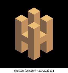 H letter with isometric view