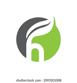 H Letter with leaf logo template icon design