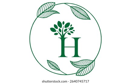 H Letter with Leaf Logo Vector
