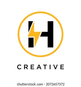 H Letter With Lighting Thunder Bolt Logo Design. Electric Bolt Flash Letter Logo Vector Illustration.