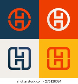 H letter line logo set, design template elements
