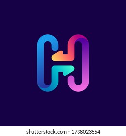 H letter logo with arrows. Vector bright gradient font for sport labels, bets headlines, multimedia posters, business cards etc.